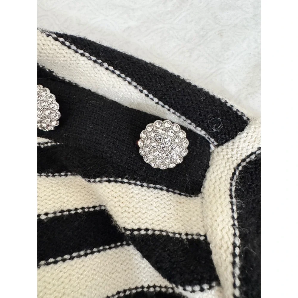 Aqua Striped Mock Neck Sweater Rhinestone‎ Button Detail Long Sleeve L
